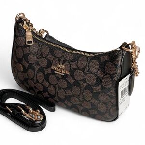 Coach Teri Shoulder Bag Signature Canvas- Black/Brown
